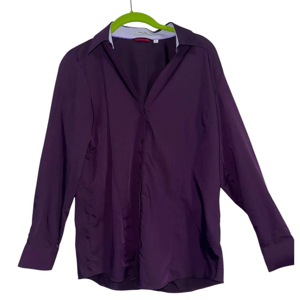 Bamboo Blend Button-Down Blouse L — Plum Purple Quiet Luxury Office Top